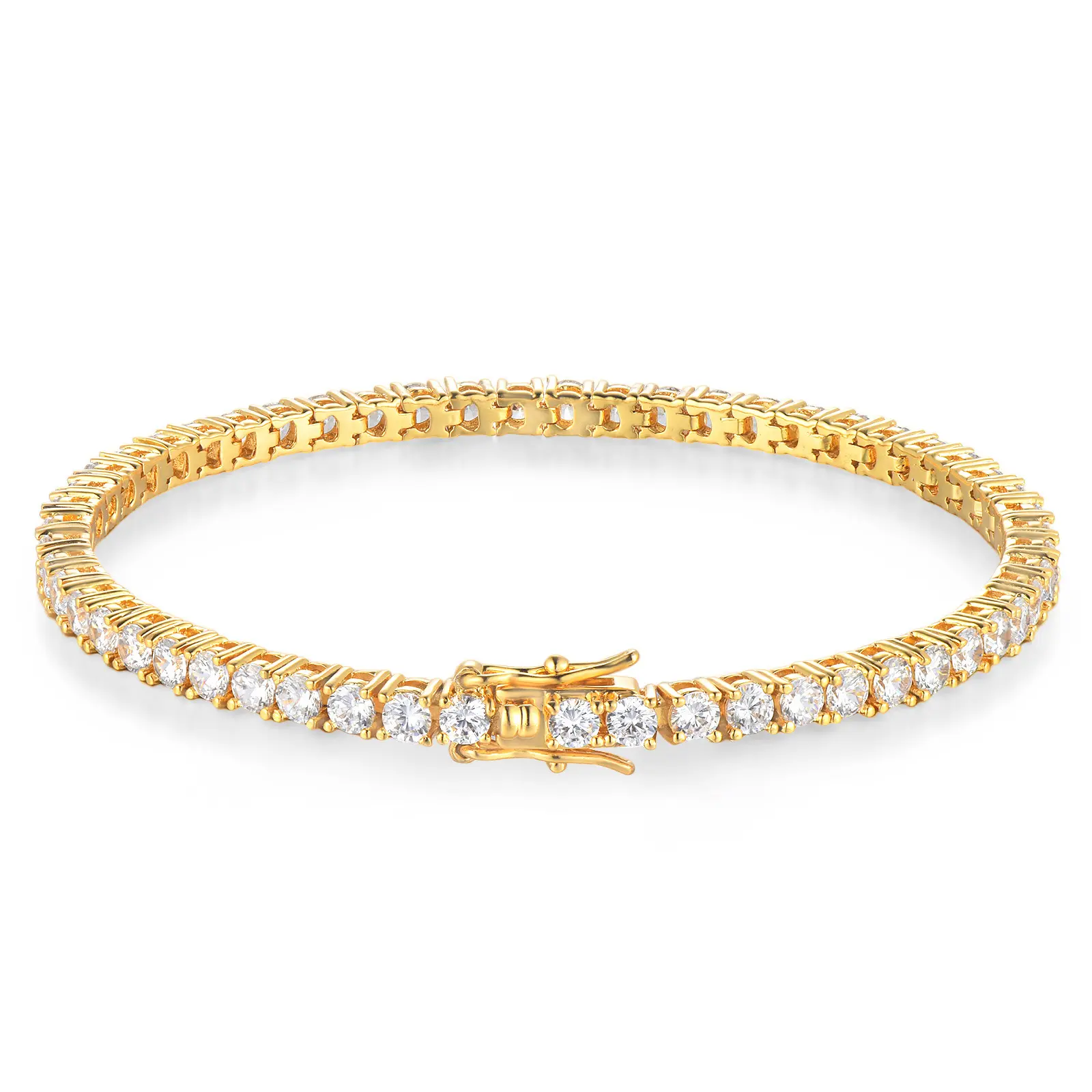 Tennis Bracelet 18K Gold Plated Men's and Women's D Color VVS Round Cut 4mm Fashion Bracelet Sizes range from 7 to 8 inches.TikTokShopBlackFriday