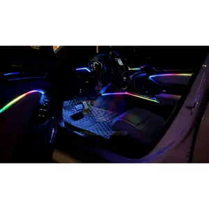 Chasing LED Ambient Lighting Kit 20 Piece Set with 8 Strips 4 Footwell 4 Bowl 4 Door Handle Lights Master Controller Sub Controllers Fuse Tape Drill Bit for Car Decor
