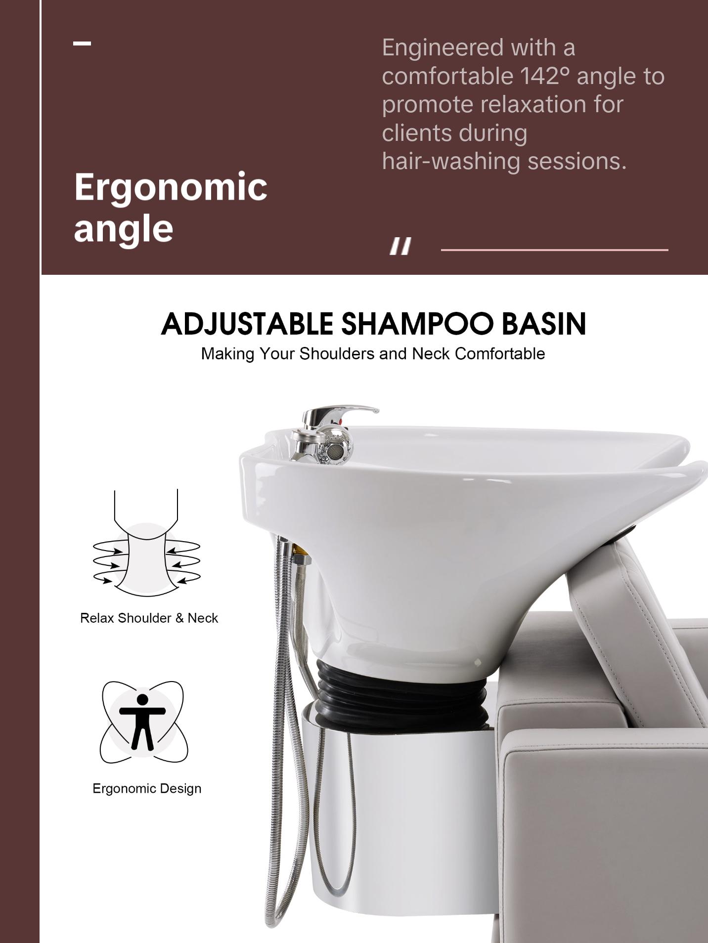 BarberPub Shampoo Chair with Backwash Ceramic shampoo Bowl Unit Station 9309