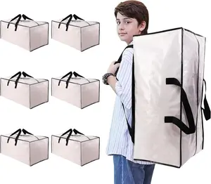 NATURELUX 6 Pack Heavy Duty Moving Bags – Clear Organizer Totes with Backpack Straps & Zippers