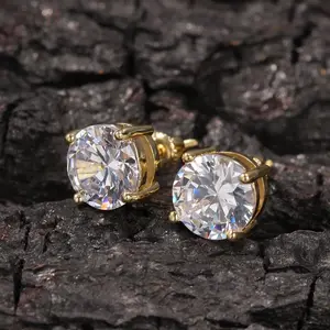 Hip Hop 8mm Classic Round Large Zircon Hip Hop Earrings for Men Valentine's Day Gift Thick Studs