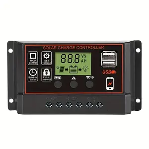 1pc PWM black solar charging and discharging controller, 12V 24V automatic LCD solar regulator, with 5V USB port, used for solar cell charger regulator, solar panel control