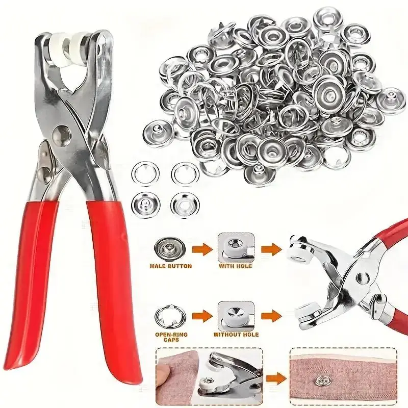Buttons & Pliers Tool Kit, Including 200pcs Metal Sewing Button & 1count Snap Fastener Pliers Set, Easy DIY Clothes Sewing Accessories, Sewing Supplie