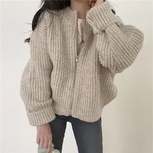 2025 Autumn New Casual Multi functional Winter Sweater Jacket Solid Color Zipper Thick Knitted Cardigan