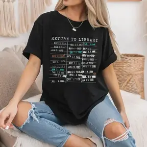 Return to Library Shirt, Vintage Library Card Book DueDate Sweatshirt, Bookish Gift for Her Him Reader AuthorLibrarian English Teacher Shirt, Women's Men's GraphicRound Neck T-shirt
