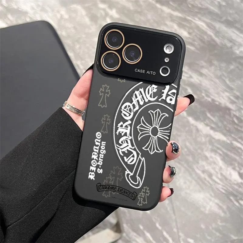 Acrylic Geometric Cursive Cross Phone Case for iPhone 17/16/15/14/13/12/11 Pro Max/Plus/Pro - Niche Individual Marks, Stylish Fingerprint-Resistant Protection, 360-Degree Drop Collision Defense Mobile Accessory