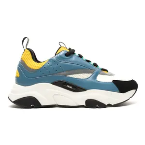 Men's Dior B22 Colorblock Casual Trainer - Blue and Yellow Sneaker