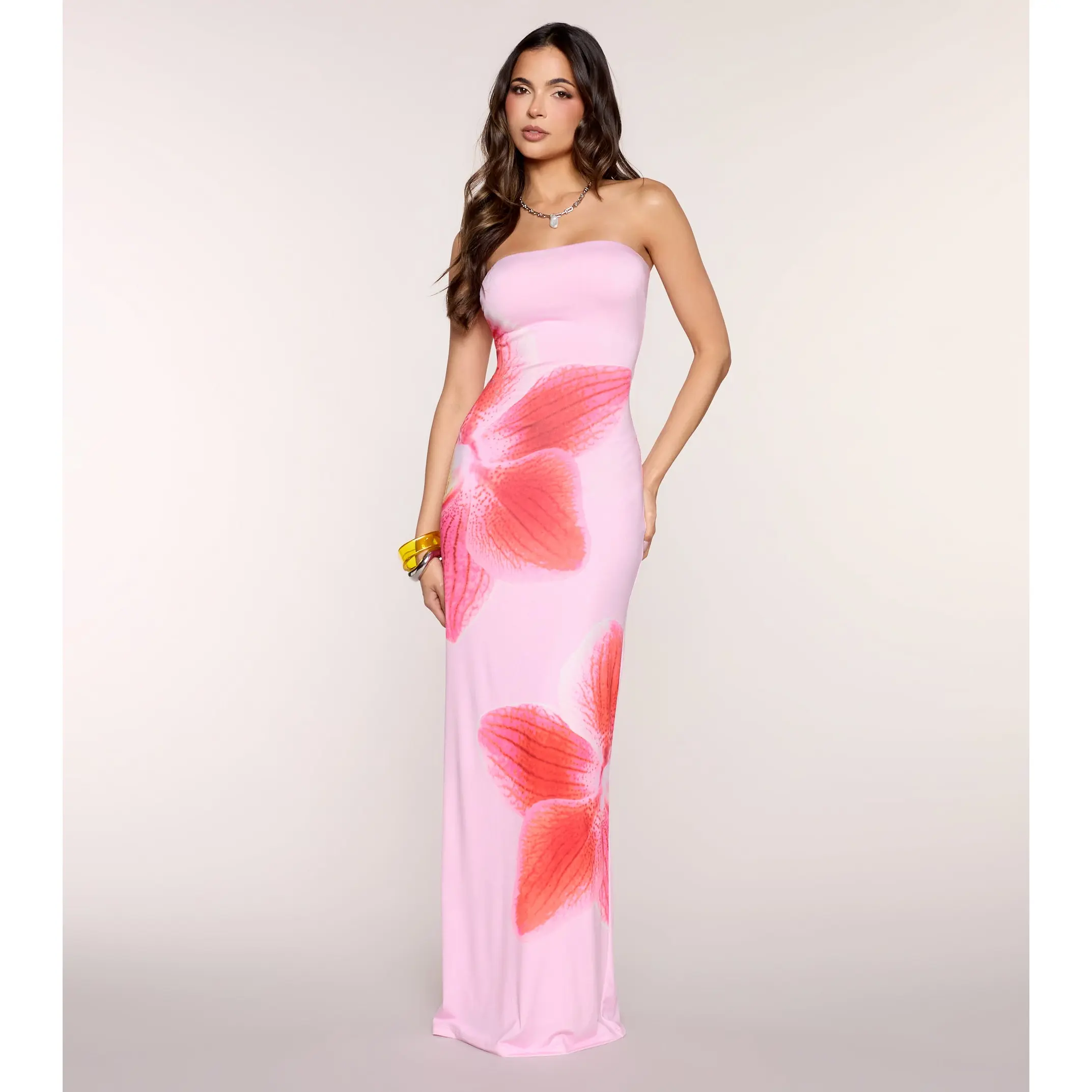 Getaway Glam Tropical Floral Maxi Tube Dress