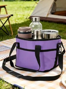Family-sized four-compartment beverage bag, multi-purpose storage bag for cups and coffee mugs, specialized insulated beverage tote bag, suitable for car travel, reusable multi-cup portable carrier, black and purple
