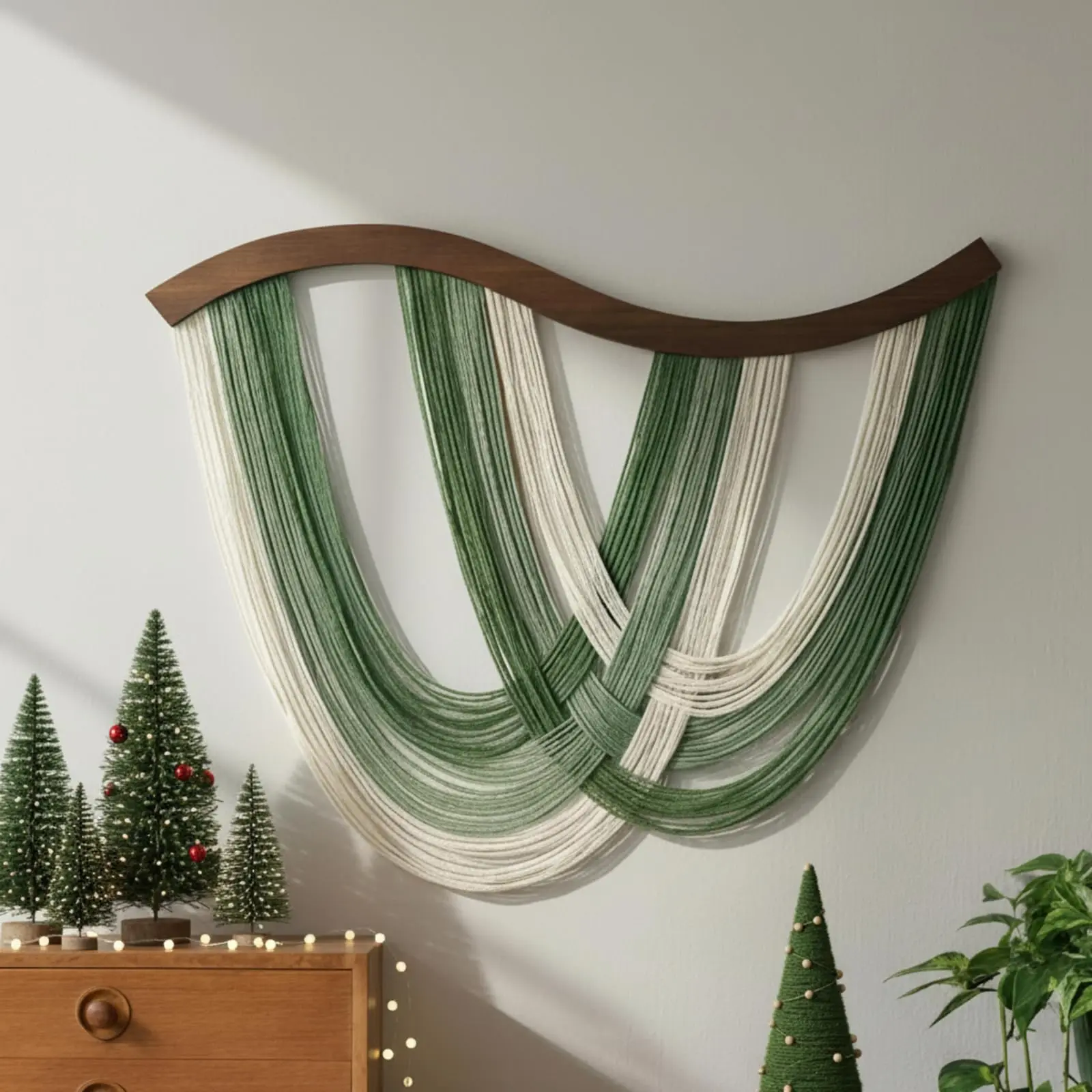 Macrame Wall Hanging Dip Dyed Handmade Woven Tapestry Boho Wall Decor Sage Green Neutral Modern Bohemian Walls Art Decorations for Headboard Bedroom Living Room Fireplace, 31.5 x 23.6''