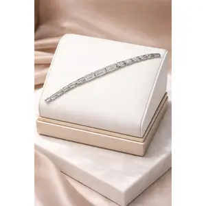 7.5” 14K White or Yellow Gold plated Greek Key CZ Link Bracelet – Luxury Statement Design