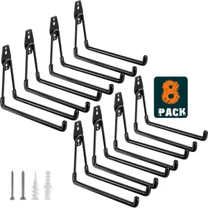 Heavy Duty Garage Hooks 8 Pack, 7.7 inch U Shaped Long Hanger, Wall Mounted Storage System, Power and Garden Tool Organizer, for  Ladders, Bikes, Hose, Bulk Items and