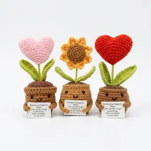 3PCS, Handmade Emotional Support Sunflower with Heart - Mother's Day Gift for Mom - Room Decor for Women - Easter Basket Stuffer 2026 - Bedroom Decor - Best Friend Birthday Gift - Mini Gifts - Everlasting Crochet Flower