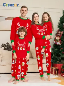 Deer Snowman Family Pajama Set, Merry Christmas Full Print, Comfortable Skin-Friendly, Casual Fall & Winter Wear