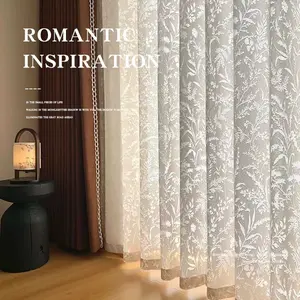 French Romantic Sheer Curtain |   Translucent Lace Window Decor for Dreamy Bedroom & Living Room 4 Hanging Ways 2 Panels