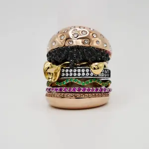 18K Rose, Yellow and White Gold Filled Stacked Caviar Hamburger Ring, Hypoallergenic, Waterproof and Tarnish Resistant