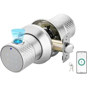 Big Fingerprint  Door Knob, Keyless Entry Door Lock with Handle, with Keyboard, , App, Easy to Install, Suitable for Hotels, Bedrooms, Study, Offices