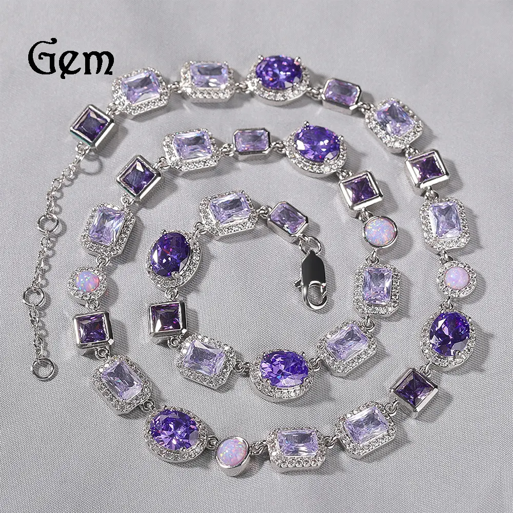 10mm Purple Gemstone Chain Necklace |   Unisex Hip-Hop Jewelry |   Luxury Street Style |   Perfect for Parties & Gifts