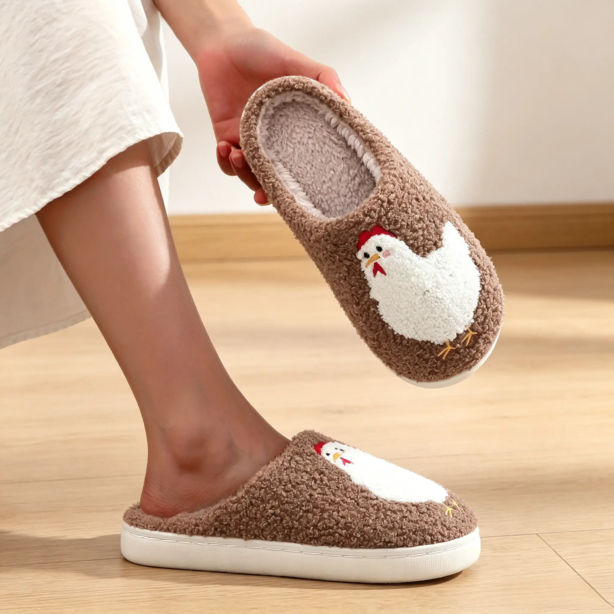 house slipper Women's Cute Cartoon Chicken Design Plush Slippers Casual Soft Comfortable Home Slippers Warm for Indoor & Outdoor Use Fall Winter House Slippers