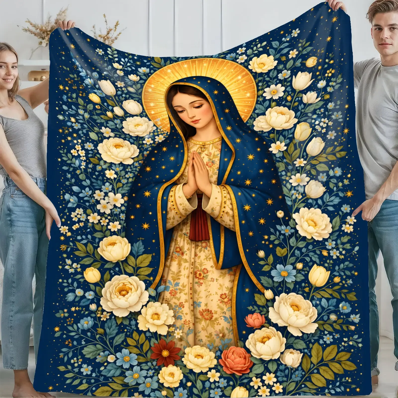 Our Lady Guadalupe Virgin Mary Blanket Christian Prayer Throw Blanket Religious Saint Design Cozy Home Decor Sofa Blanket Gift for Faith Lovers Women Men Family Bedroom Living Room Travel Camping TikTok Trending Multi Size