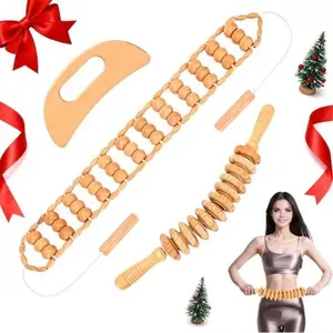 Wooden Massage Roller 3-Piece Set - Relieve Muscle Soreness & Relax Body - Wood Therapy Tools for Back, Neck & Full Body