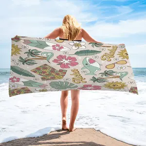 Aloha Hawaiian Style Beach Towel, Beige Pool Towel, Q Version Shark & Flower Pattern, Large Lightweight Bath Towel Blanket, Unisex Gift Choice, Suitable for Beach Vacations, Pools and Home Use Towels