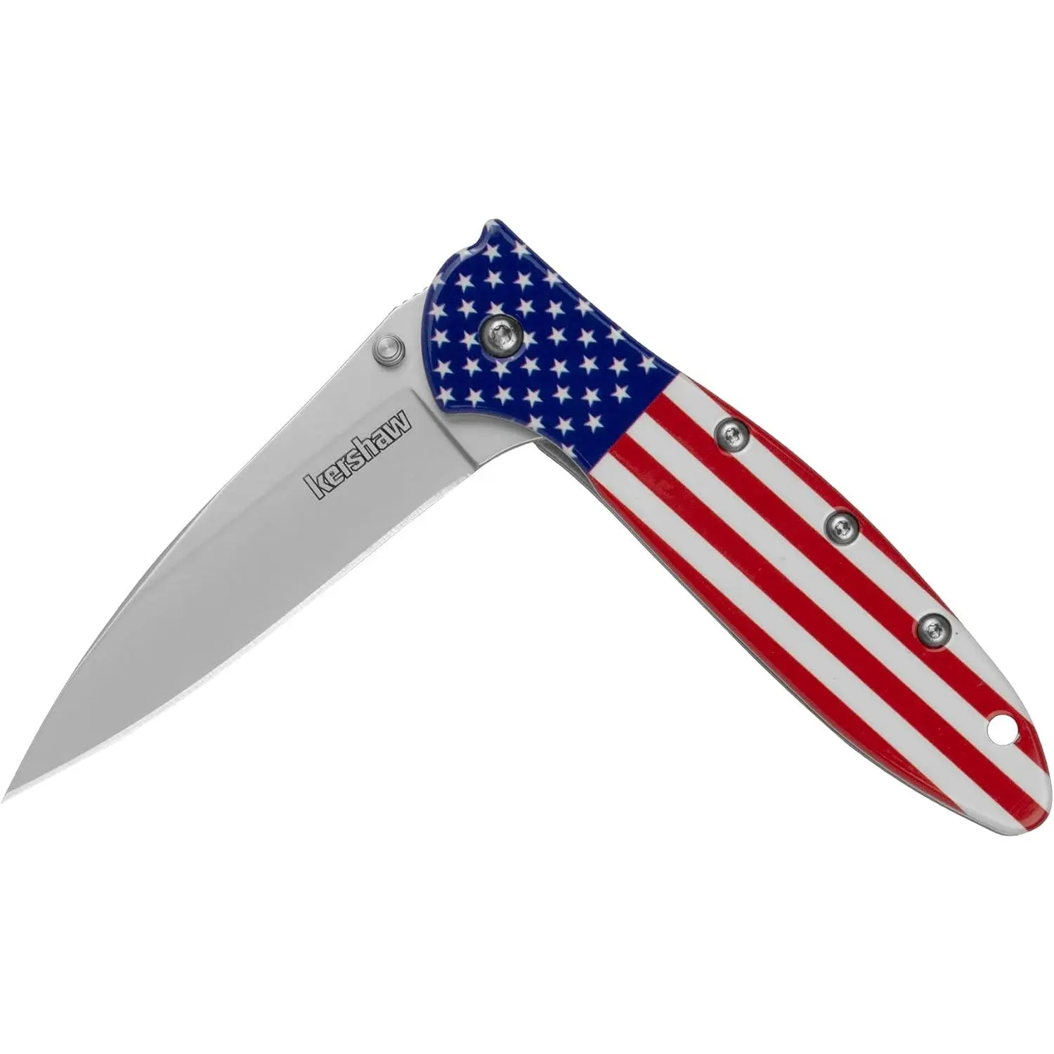 Kershaw Leek Compact Outdoor Hiking Pocket Knife (1660BLKW) - 3 Sandvik 14C28N Steel Blade, 410 Stainless Steel Handle, BlackWash Finish, SpeedSafe Assisted Open, Frame & Tip Locks, Reversible Pocketclip, Patriotic Stars Stripes Design, 3 oz