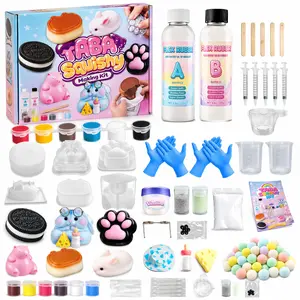 Taba Squishy Making Kit for Kids All-in-one Beginner Squishy  with 16oz Silicone Gel, Christmas Gifts,Hamster/Capybara/Rabbit/ Cat Paw / Oreo Molds,Flocking Powder, Ideal Gifts, Family-Friendly Imaginative Play