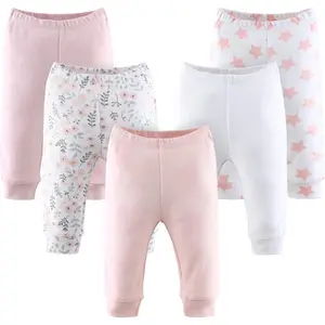 The Peanutshell 5 Pack Baby Girl Pants Set - 100% Cotton Toddler Pants for 0-24 Months Clothes for Toddlers & Babies - Flower