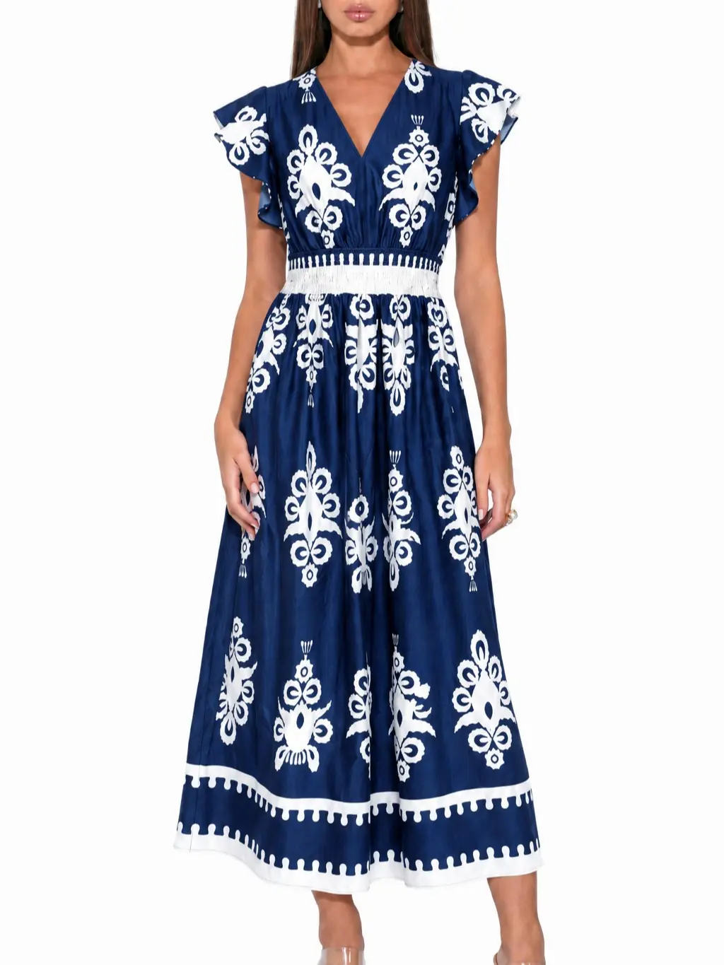 Seya Women's Boho Floral-Print long Elegant   V-Neck Ruffle  Dress , Summer Clothes Women, Bohemian Fashion  for Beach Holiday Vacation, Ladies Summer Clothes, Women's Clothing, Womenswear,  for Party Perfect for Summer