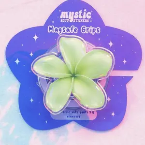 2D Green Plumeria Magsafe Phone Grip – Magnetic Pop Socket & Kickstand – Tropical Floral Gift for Her
