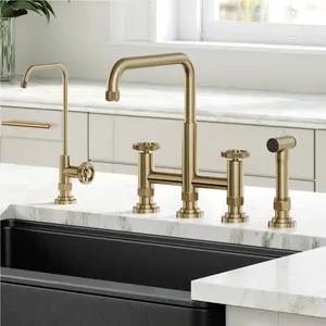 Kraus  Urbix Industrial Bridge Kitchen & Water Filter Faucet Combo, Brushed Gold