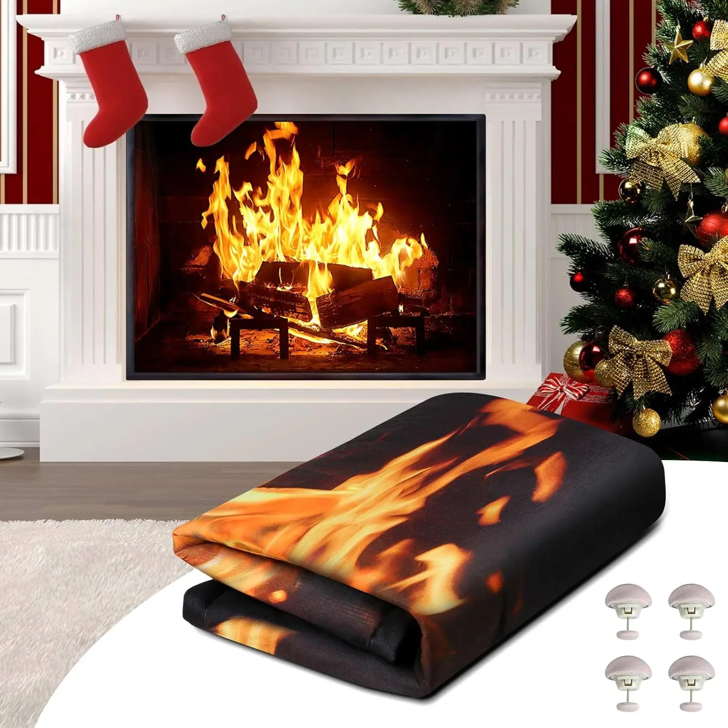 Fireplace Draft Cover, Fireplace Blocker Blanket Stops Heat Loss, Adjustable Fireplace Draft Stopper with 12 , Fireplace Blanket for Indoor Iron Fireplace Frame 39" W x 32" H