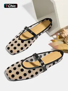 Women's Half-Open Toe Sandals Summer Breathable Dot Pattern Slip-On Beach Outdoor Casual Mesh Hollow Out Vacation Shoes