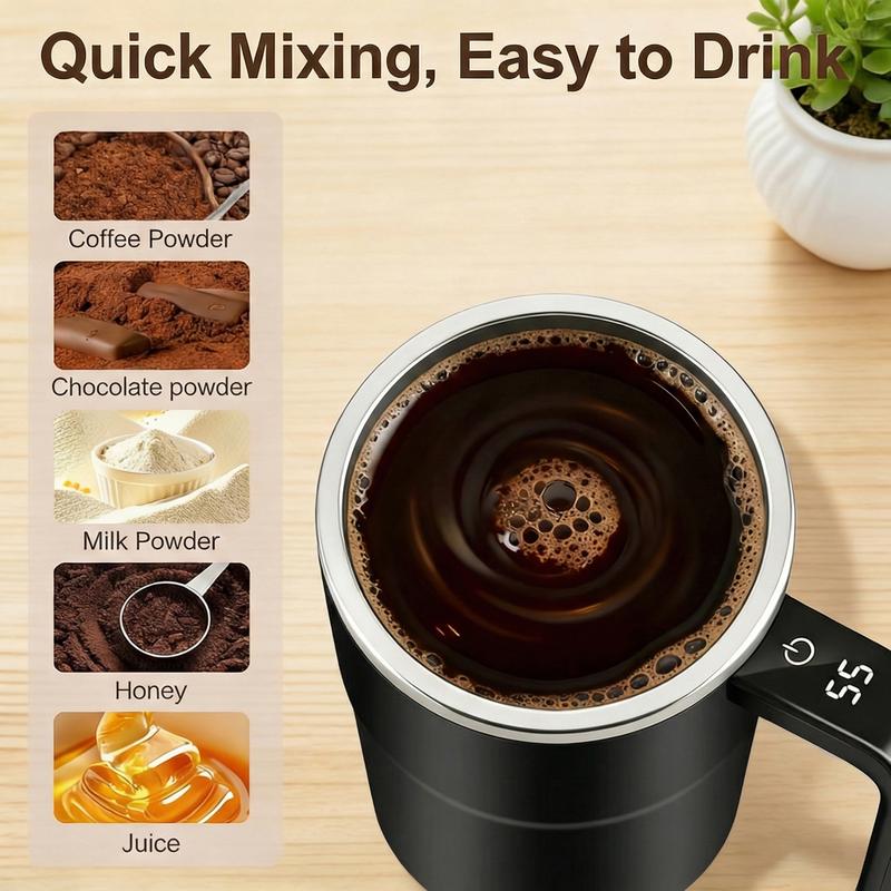 Electric Self-stirring Coffee Mug Magnetic Stirring Cup Rechargeable Automatic Mixing Cup w/LCD Thermometer for Milk/Cocoa at Office/Kitchen/Travel