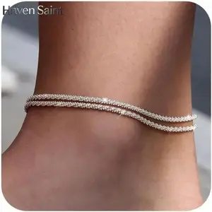 TEWIKY 14K Gold Planted Dainty Layered Waterproof Anklet&Necklace For Women Adjustable Womens Anklet Set Stackable Figaro Beaded Cuban Link Anklets Daily Clothing Decor For Beach Summer Trendy All-match & Exquisite Jewelry Gift For Women Gift