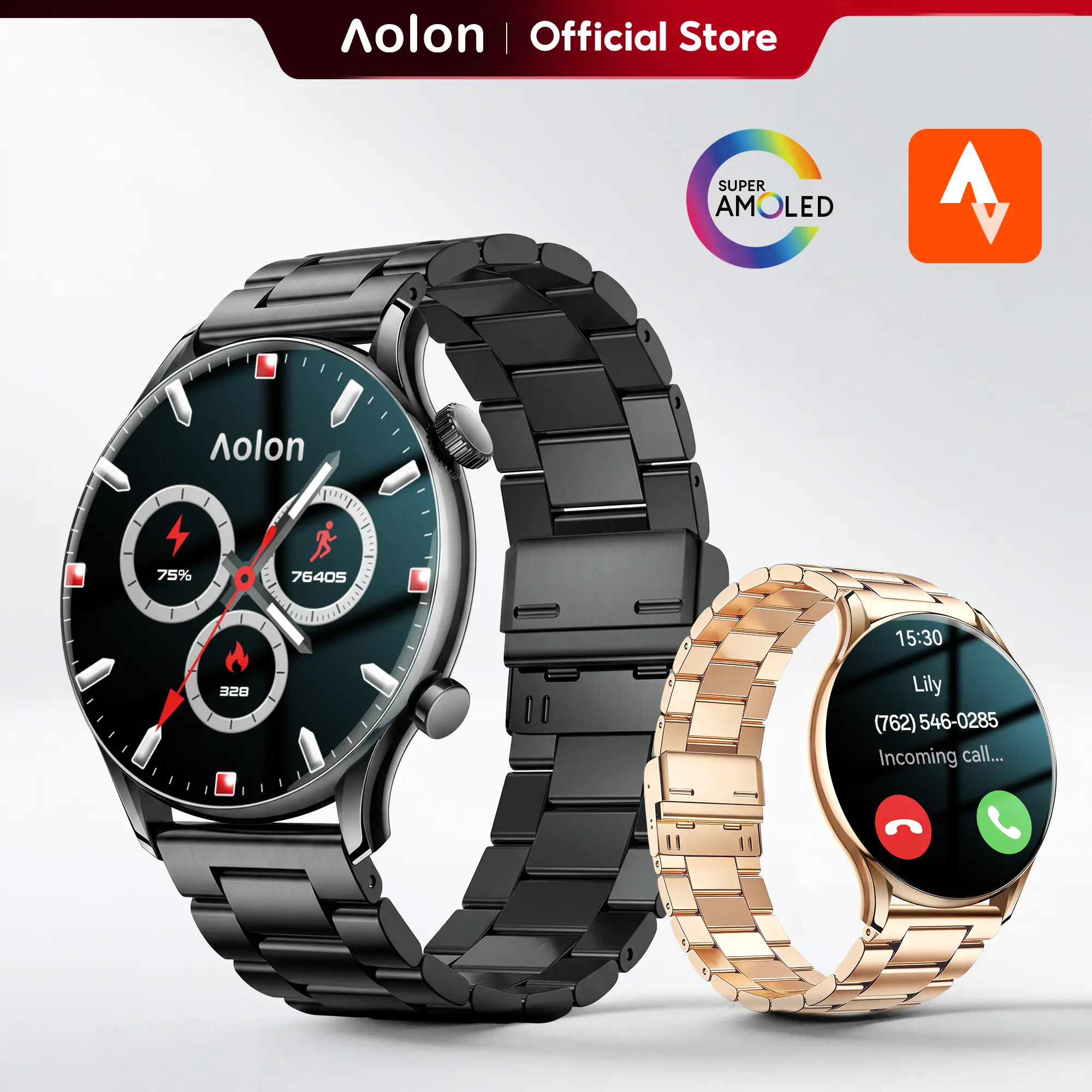 Aolon GTR3 Unisex Smart Wristwatch: 1.43" AMOLED Always-On Display, Sleek Business Design, Health & Calorie Tracking, Music Control, Fast Charging, 120-Hour Battery, iOS & Android Compatible, A great gift for men & women.#travel essentials#back to school,