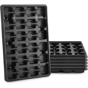 24 Cell  Pots Trays 5 Pack (17"x11"x1.6"),   Pot Tray for Holding 2.8 inch (7CM) Square  Pots, Durable Plastic Carrying Seed Starter Tray with Drain Holes (Black)