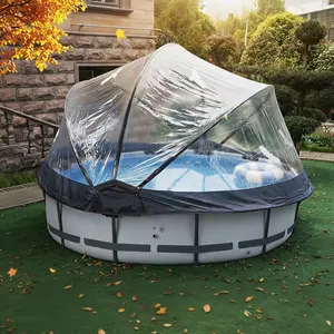 Round Multifunctional All Weather Cover Pool Dome Enclosure for Outdoor Pools – Compatible Clean & Warm Water, Suitable for Round Frame Pools