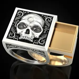 New two-color pattern ghost head combination ring European and American retro skull ring jewelry