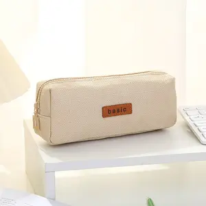 Small Pencil Case, Zipper Coin Pouch Canvas Pen Holder Marker Cosmetic Makeup Bag for Office Compact Adult Business