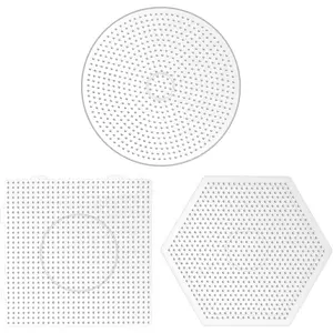 H&W 3PCS 5mm Fuse Beads Boards, Large Clear Pegboards Kits, Hexagon & Square & Round, with Gift 4 Lroning Paper (WA3-Z2)