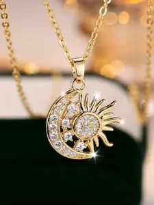 Vintage Moon & Sun & Star Design Pendant Necklace, Elegant Necklace for Women & Girls, Fashion Jewelry for Party, Daily Clothing Decor, Bling Stylish Accessory, Trendy All-match & Exquisite Jewelry for Birthday Gift without Box