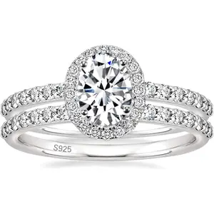 Silver Cubic Zirconia Bridal Rings Sets Oval Cut CZ Engagement Rings Wedding Band For Women Size 4-10