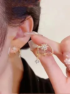 Elegant Exquisite Eight Pointed Star Ear Row Earrings Sparkling Geometry Cubic Zirconia Earrings with Octagonal Star Earrings Suitable for Daily and Party Birthdays, Valentine's Day, and Anniversary Gifts Hoop Earrings