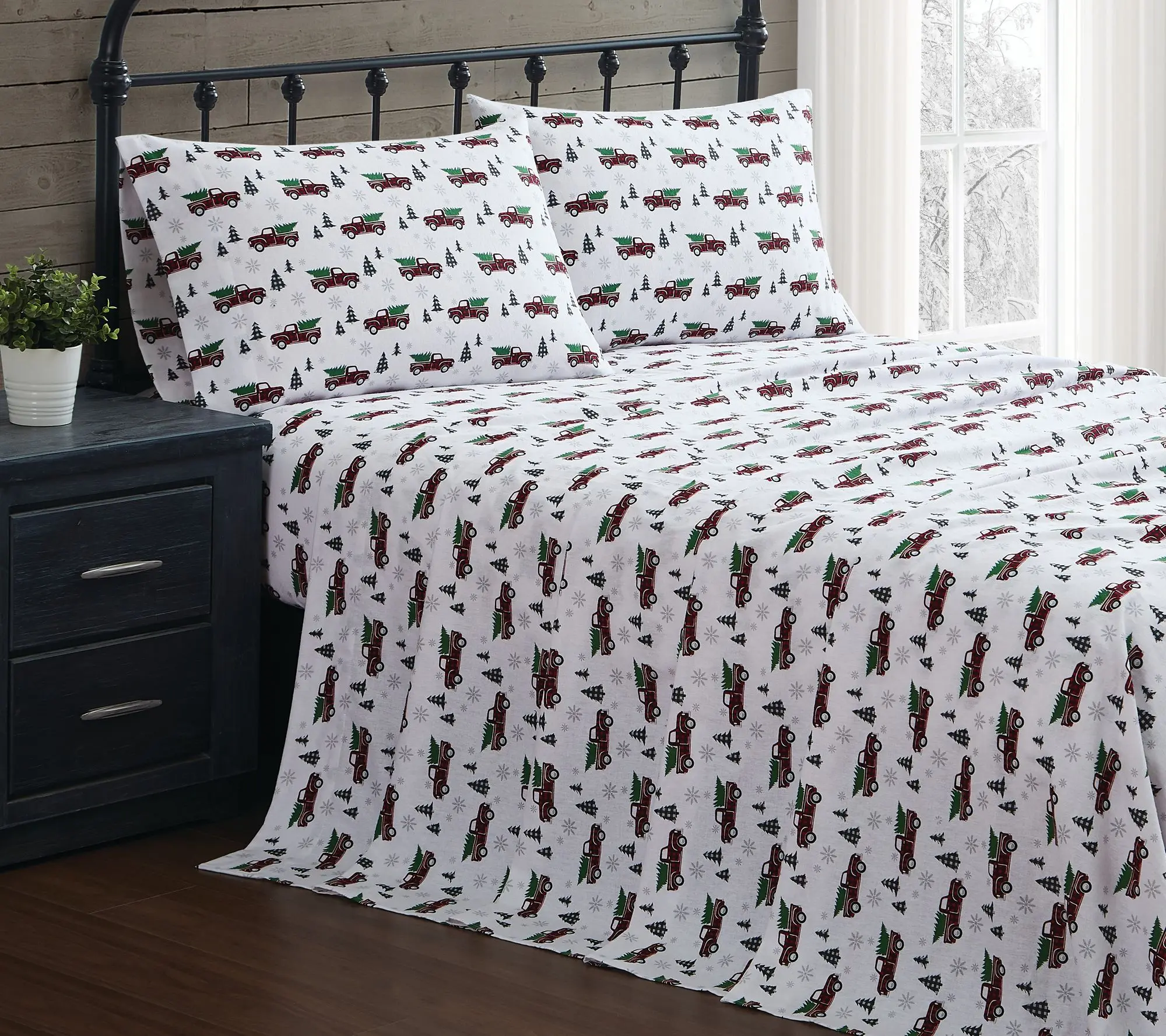 Truly Soft Holiday Truck Queen Flannel Sheet Set Truly Soft Holiday Truck Queen Flannel Sheet Set