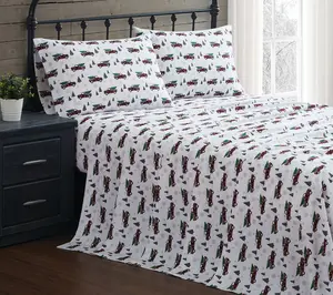 Truly Soft Holiday Truck Queen Flannel Sheet Set