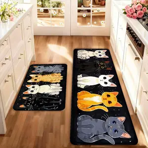 2 count 2-Piece Cat Style Kitchen Rug Set, Washable Non-Slip Low Profile Mats for Kitchen Laundry Hallway Decor, Spring Summer Home Accessories, Kitchen Rugs Sets