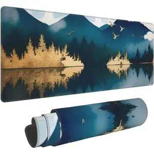Gaming  Pad,Large Non-Slip Rubber Base Mousepad,Keyboard  Mat,Desk Pad with Stitched Edges,31.5x11.8inch,Mountain Lake