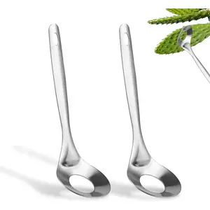 2pcs Spoon Cactus Peelers, Cuchara Pelador De Nopales, Premium Stainless Steel Cactus Cutter Tool with Hole Spoon Cactus Peeling Knife Meatball Making Spoon Practical Kitchen Cooking Supplies(Silver)